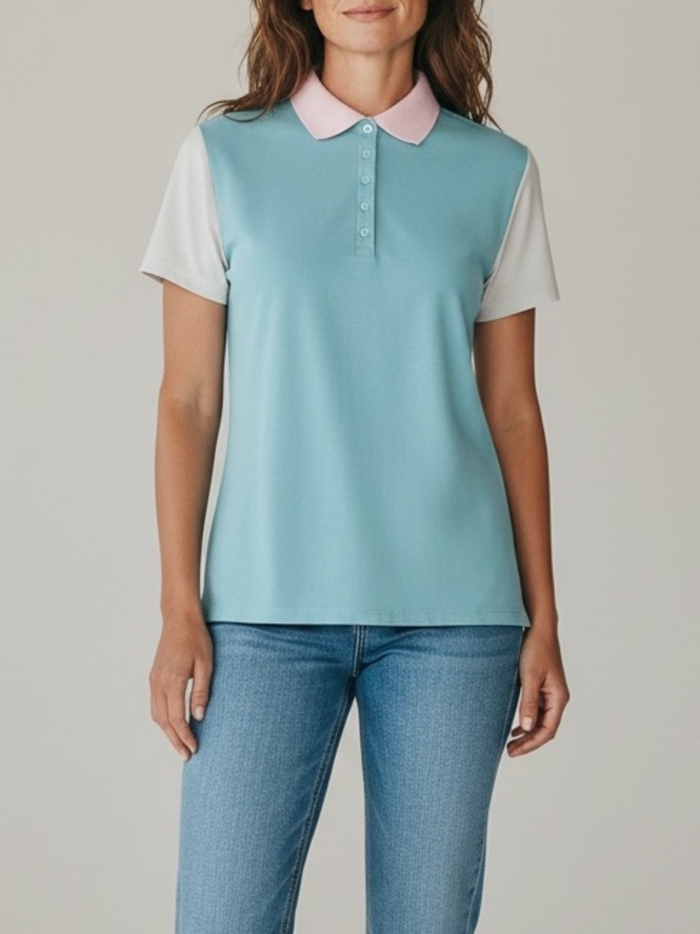 NWOT LANDS END color block pink seafoam henley short sleeve polo shirt small new